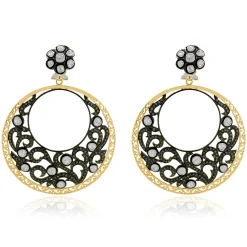 Sterling Silver Vermeil Vintage Diamond Circle Drop Earrings