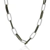 Sterling Textured Paperclip Alternating Anodized Link Necklace