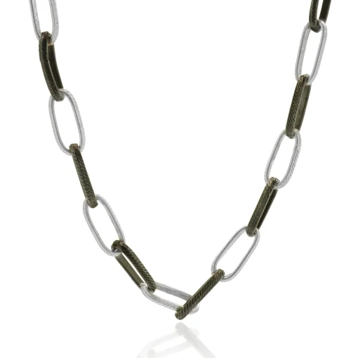 Sterling Textured Paperclip Alternating Anodized Link Necklace