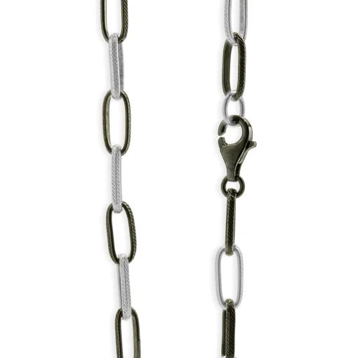 Sterling Textured Paperclip Alternating Anodized Link Necklace