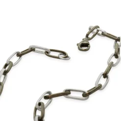 Sterling Textured Paperclip Alternating Anodized Link Necklace