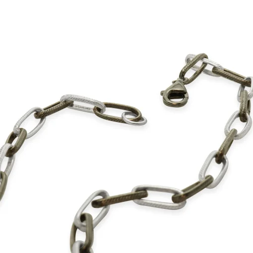 Sterling Textured Paperclip Alternating Anodized Link Necklace