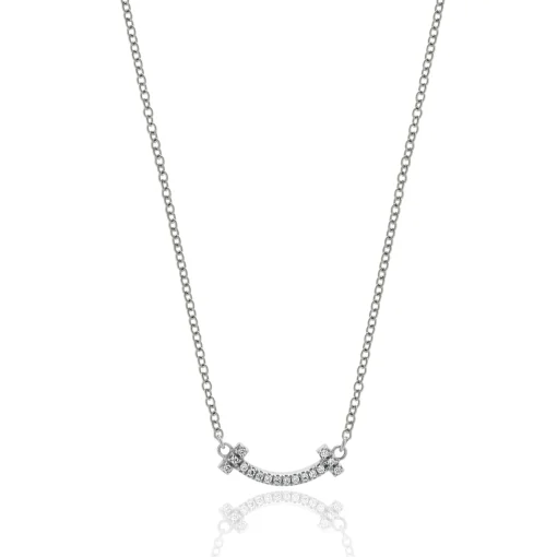 Tiffany & Co. 18 Karat White Gold T Smile Diamond Necklace