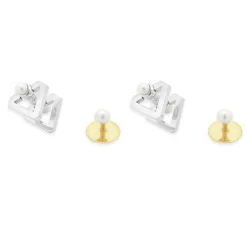 Tiffany & Co. Platinum Triangle Cufflinks and 18k Yellow Gold 5mm Pearl Studs Tuxedo Set