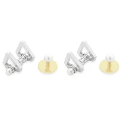 Tiffany & Co. Platinum Triangle Cufflinks and 18k Yellow Gold 5mm Pearl Studs Tuxedo Set