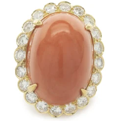 Van Cleef & Arpels 18 Karat Yellow Gold Vintage Coral Cabochon and Diamond Cocktail Ring