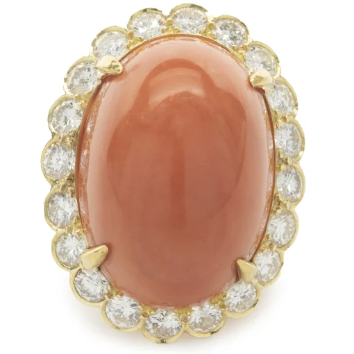 Van Cleef & Arpels 18 Karat Yellow Gold Vintage Coral Cabochon and Diamond Cocktail Ring