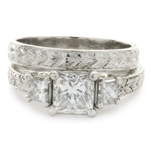 VARNA Platinum Princess Cut Diamond Wedding Set