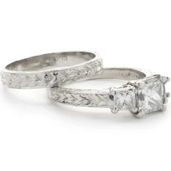 VARNA Platinum Princess Cut Diamond Wedding Set