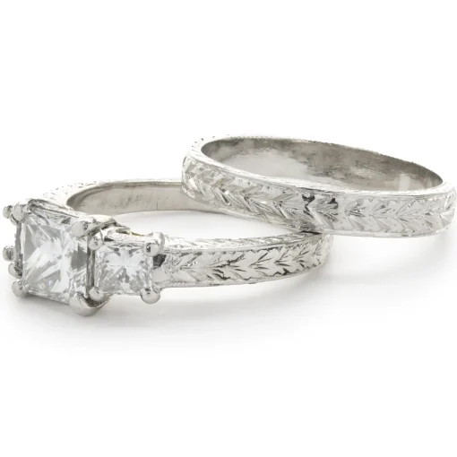 VARNA Platinum Princess Cut Diamond Wedding Set