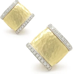 Vendorafa 18k Yellow Gold Hammered Diamond Earrings