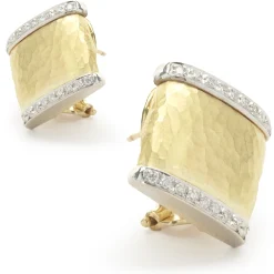 Vendorafa 18k Yellow Gold Hammered Diamond Earrings