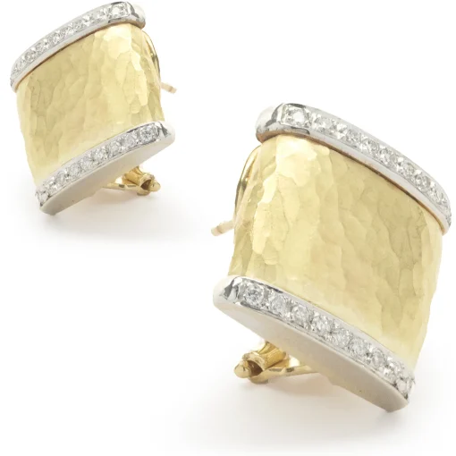 Vendorafa 18k Yellow Gold Hammered Diamond Earrings