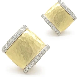 Vendorafa 18k Yellow Gold Hammered Diamond Earrings