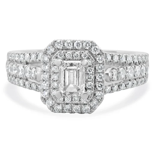 Vera Wang 14 Karat White Gold Emerald Cut Diamond Engagement Ring