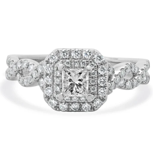 Vera Wang 14 Karat White Gold Princess Cut Diamond Engagement Ring
