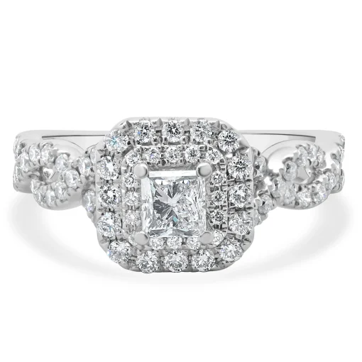 Vera Wang 14 Karat White Gold Princess Cut Diamond Engagement Ring