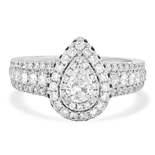 Vera Wang 14 Karat White Gold Pear Cut Diamond Engagement Ring