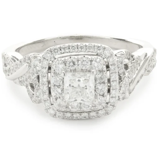 Vera Wang 14 Karat White Gold Princess Cut Diamond Engagement Ring