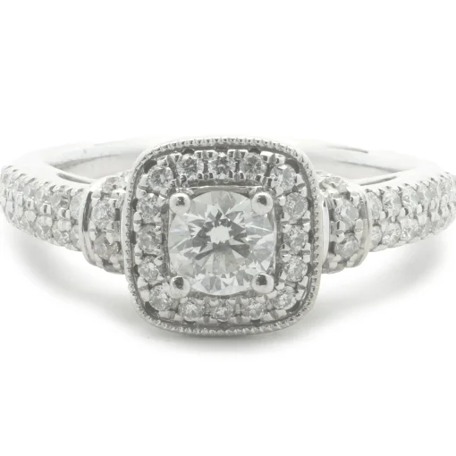 Vera Wang 14 Karat White Gold Round Brilliant Cut Diamond Engagement Ring