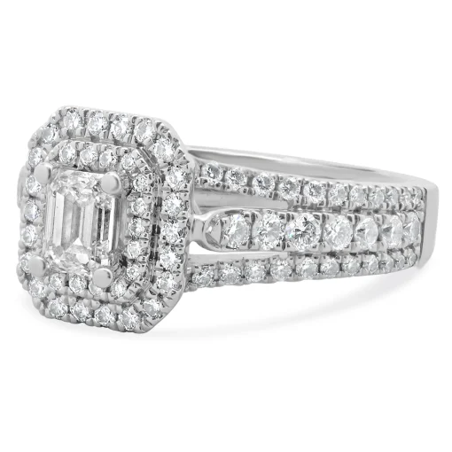 Vera Wang 14 Karat White Gold Emerald Cut Diamond Engagement Ring