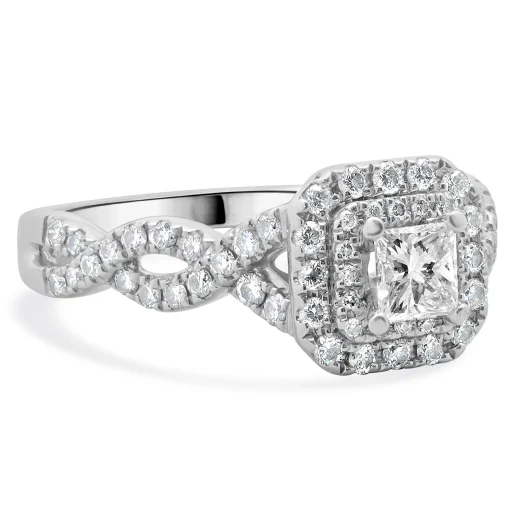Vera Wang 14 Karat White Gold Princess Cut Diamond Engagement Ring