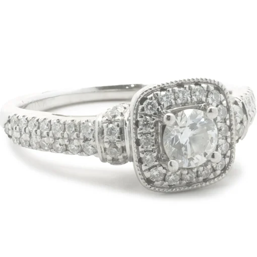 Vera Wang 14 Karat White Gold Round Brilliant Cut Diamond Engagement Ring