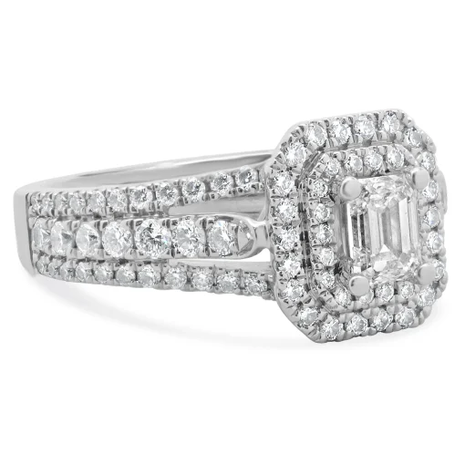 Vera Wang 14 Karat White Gold Emerald Cut Diamond Engagement Ring