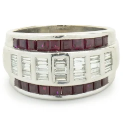 Vico 18 Karat White Gold Three Row Ruby and Diamond Channel Set Ring