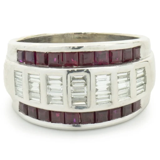 Vico 18 Karat White Gold Three Row Ruby and Diamond Channel Set Ring