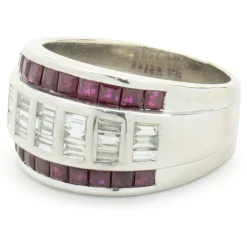 Vico 18 Karat White Gold Three Row Ruby and Diamond Channel Set Ring