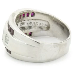 Vico 18 Karat White Gold Three Row Ruby and Diamond Channel Set Ring