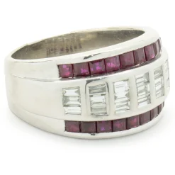 Vico 18 Karat White Gold Three Row Ruby and Diamond Channel Set Ring