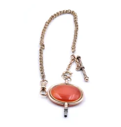 Vintage 14 Karat Yellow Gold Carnelian Fob on 10 Karat Yellow Gold Chain