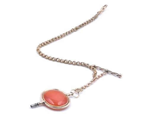 Vintage 14 Karat Yellow Gold Carnelian Fob on 10 Karat Yellow Gold Chain