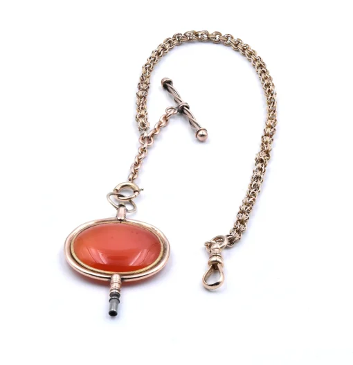 Vintage 14 Karat Yellow Gold Carnelian Fob on 10 Karat Yellow Gold Chain