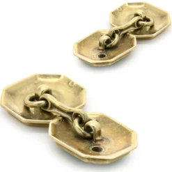 William Huger & Co. 14 Karat Yellow Gold Vintage Diamond and Enamel Cufflinks