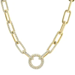 18 Yellow Gold Pave Diamond Paperclip Link Necklace