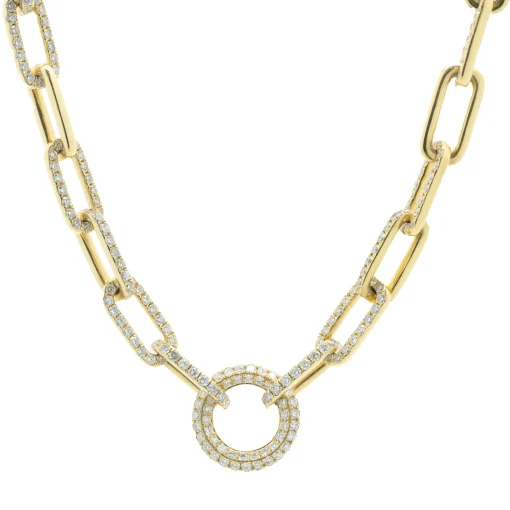 18 Yellow Gold Pave Diamond Paperclip Link Necklace