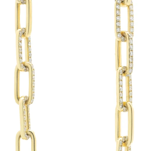 18 Yellow Gold Pave Diamond Paperclip Link Necklace