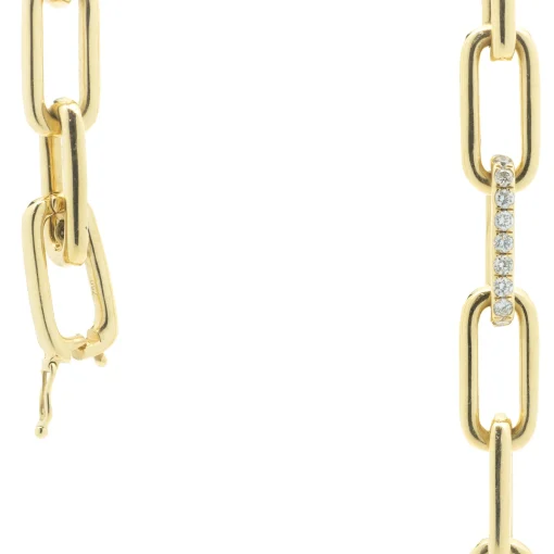 18 Yellow Gold Pave Diamond Paperclip Link Necklace