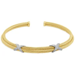 18K Yellow Gold Diamond Triple X Station Collar Necklace
