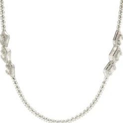 18 Karat White Gold Diamond Tennis Necklace with Mosaic Set Diamond Station Necklace
