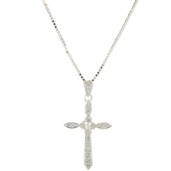 14 Karat White Gold Diamond Cross Necklace
