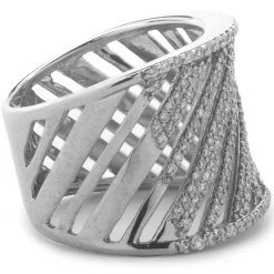 18 Karat White Gold Diamond Open Slant Cigar Band