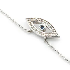 14 Karat White Gold Diamond and Sapphire Evil Eye Necklace
