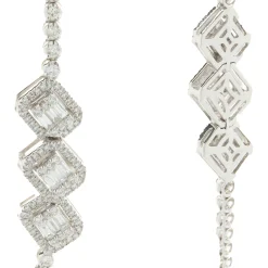 18 Karat White Gold Diamond Tennis Necklace with Mosaic Set Diamond Station Necklace