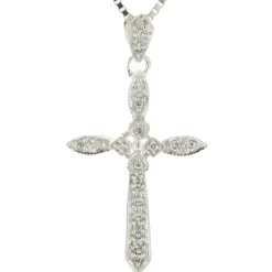 14 Karat White Gold Diamond Cross Necklace