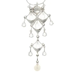 14 Karat White Gold Diamond, White Sapphire, and Pearl Vintage Chandelier Necklace