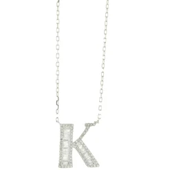 18 Karat White Gold Mosaic Set Diamond Initial K Necklace